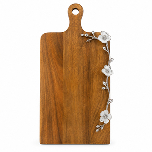 Planche à fromage de luxe en bois d'acacia avec incrustation artisanale en métal en forme de fleur de cerisier, élégante planche à charcuterie et plateau de service - Product Image 1