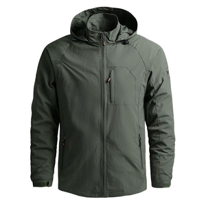 Men's <b>Thin</b> <b>Waterproof</b> Windproof Breathable Plus Size Soft Shell <b>Jacket</b> with Hood Zip Closure Outdoor Hiking Regular Fit Green - Product Image 1