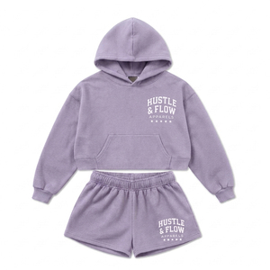 Premium Quality Women's Crop Hoodie Matching Shorts <b>Twin</b> <b>Sets</b> New Design Customized Made Women Hoodie And Shorts <b>Set</b> - Product Image 1