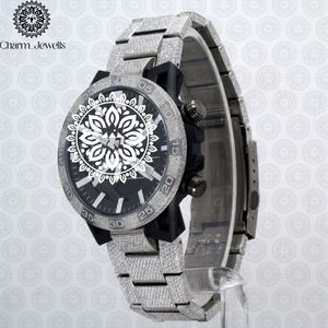 Charm_Jewells Men's Stainless Steel Sport <b>Watch</b> 43mm Round Case Analog Quartz Chronograph With Mandala Dial Pattern - Product Image 1