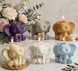 Vela de Elefante Bebé Adorable para Bautizo, Caja Personalizable, Etiqueta Personalizada Disponible, Precio de Fábrica al por Mayor - Product Image 1