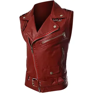 Men's PU Leather Sleeveless Vests Jacket with Zipper Punk Leather Motorcycle Vest For Men Denim Jean Vest