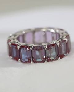 14K Solid Gold Emerald Cut <b>Garnet</b> Eternity Band <b>Ring</b> Claw Setting Trendy Unisex Wedding Anniversary Jewelry - Product Image 1