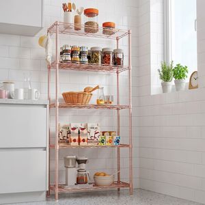Scaffale Espositivo Regolabile a 5 Ripiani 54*29*150 in Ferro con Struttura Deformabile a Perno e Piedini Regolabili per Spazi Cucina - Product Image 1