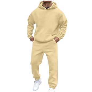 Conjunto de Sudadera con Capucha y Pantalones Deportivos Largos de Algodón con Bolsillos Laterales, Estilo Otoñal, Ropa Casual, Color Morado Sólido, Conjunto de Sudadera con Capucha y Pantalones Deportivos a la Moda - Product Image 1
