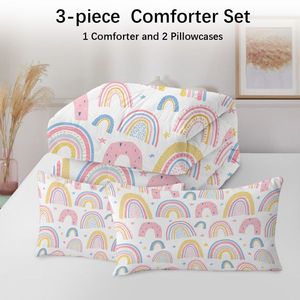 Set Copripiumino Super King Size con Motivo Arcobaleno 3D, Rosa e Giallo con Stelle, 1 Copripiumino e 2 Federe per Donne - Product Image 5