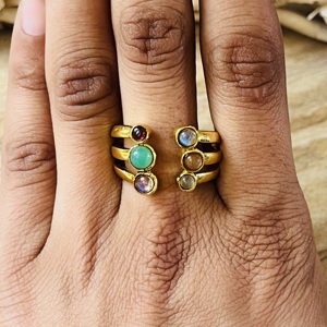 Latest Design New Arrival Multi Stone <b>Ring</b> 18k Gold Plated Wrap <b>open</b> Band <b>Ring</b> Statement Brass Handmade Wholesale <b>Ring</b> For Women - Product Image 6