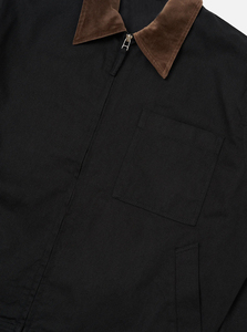 Mens Black <b>Canvas</b> <b>Work</b> <b>Jacket</b> With Brown Collar Zip Front Solid Color Autumn Wear <b>Work</b> <b>Jacket</b> - Product Image 6