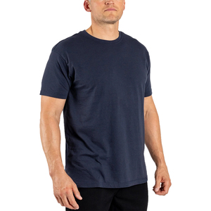 Camiseta de Manga Corta con Cuello Redondo Azul Marino para Hombre, Corte Regular, Color Sólido, Informal, de Algodón - Product Image 3