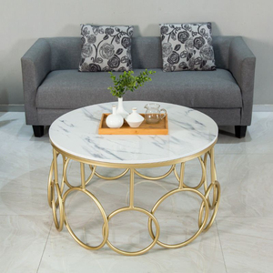 New Model Modern Luxury Round Coffee <b>Table</b> with <b>White</b> Faux Marble Top and Gold Stainless Steel Sculptural Base for Living Room - Product Image 4