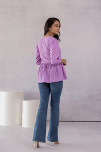 Women Purple Printed V-Neck Loose Fit Casual <b>Top</b> For Women Featuring Lightweight Fabric Comfortable Fit For Everyday Wear - Product Image 6