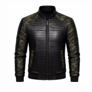 Veste en cuir gaufré croco de haute qualité, veste de motard en cuir véritable, vêtements d'extérieur de luxe pour hommes, sur mesure, vente en gros - Product Image 1