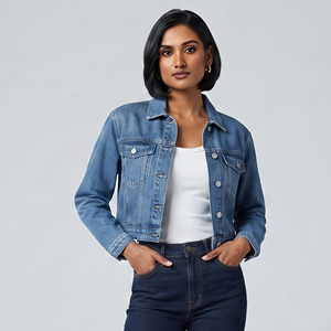 Women <b>Denim</b> Jean Crop <b>Jacket</b> Fashion Wear <b>Denim</b> <b>Cropped</b> <b>Jackets</b> Ladies Streetwear Vintage Style Jeans Short <b>Jacket</b> Women's - Product Image 1