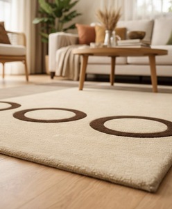 Alfombra Moderna de Diseño Geométrico con Círculos Beige y Marrón, Alfombra Suave con Rayas para Sala de Estar y Dormitorio - Product Image 4