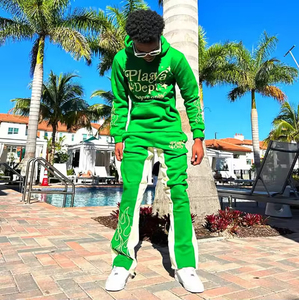 Ensemble de survêtement épais et personnalisé pour homme, avec pantalon de survêtement et sweat à capuche, coupe évasée et ample, zippé, à jambes larges superposées et effet usé - Product Image 4