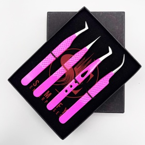 Hot Pink Professional Beauty Stainless Steel Eyelash Tweezers Custom Logo Fiber Extension <b>Silver</b> Volume Private Label Option - Product Image 1