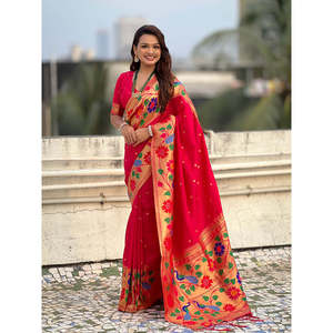 Sari en soie Paithani rose tissé Zari avec grande bordure, élégant pour les soirées, Elite Weaves 650g - Product Image 6