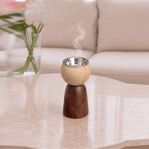 Elegant Wooden Incense <b>Burner</b> Featuring A Spherical Textured Top Dark Wood Base And <b>Silver</b> Bowl Perfect For Relaxing Ambience - Product Image 2