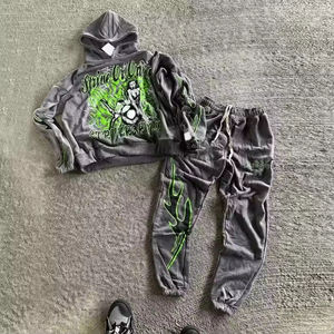 Conjunto de Sudadera con Capucha y Pantalones Deportivos Vintage con Lavado Ácido Personalizado para Hombre, Estilo Urbano, Impresión DTG, Bordado Tejido - Product Image 5