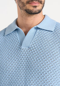 Men's Light <b>Blue</b> Knitted <b>Polo</b> <b>Shirt</b> Short Sleeve Solid Color Casual Breathable Regular Fit - Product Image 6