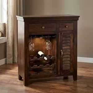 Mueble para Vino de Madera Maciza Rústica con Puerta Corredera y Cajón para Almacenamiento en el Hogar - Product Image 5