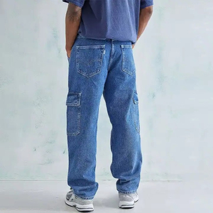Jean en denim patchwork taille haute pour homme, coupe ample, délavé, en coton, style streetwear automne - Product Image 2