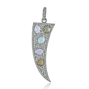 Collar con Colgante de Diseño en Plata 925 Oxidada con Diamantes Naturales y Múltiples Gemas de Zafiro, Joyería Fina al por Mayor - Product Image 1