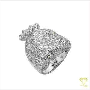 Luxury 925 Silver Lab Grown Diamond Symbol Statement <b>Ring</b> Wide Band <b>Iced</b> Out Design Premium Fashion Jewelry - Product Image 4
