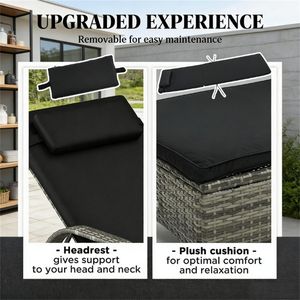 2 Lettini Prendisole Neri da Esterno con Poltrone per Patio o Bordo Piscina - Product Image 2