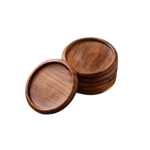 Handcrafted <b>Round</b> Wooden Brass Inlay Coasters <b>Set</b> Of <b>4</b> Natural Mango Wood Geometric Drink Coaster Cup Mat <b>For</b> Luxury Hotel Home - Product Image 2