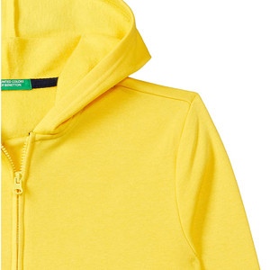 Yellow Hooded Zip-Up Sweatshirt Unisex Regular Fit Casual Solid Color Knitted Fabric Autumn Wear - Product Image 3