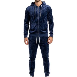 Survêtement en velours gris polyester-coton avec sweat à capuche et poche kangourou, ensemble de sport assorti en velours anthracite - Product Image 3