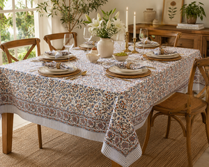 100% Light Weight Cotton <b>Rectangle</b> Scallop <b>Tablecloth</b> Ethnic Hand Block Printed Scallop Table Cloth for Sale Bohemian Decor - Product Image 2