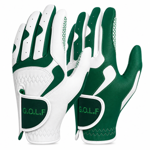 Gants de golf en cuir véritable blanc et vert, antidérapants, à doigts complets, fermeture auto-agrippante, vêtements de sport unisexes - Product Image 5