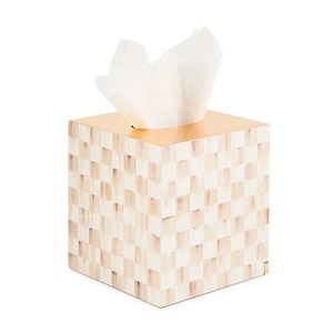 Dispensador de Papel Higiénico de Lujo con Diseño a Cuadros Pintados, Contemporáneo para Baño, Decorativo Premium en Beige y Blanco - Product Image 1