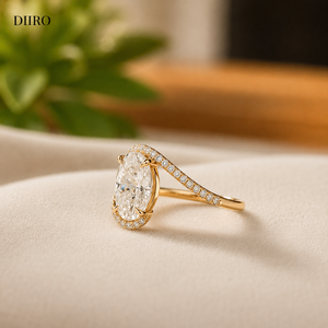 Bague de fiançailles de luxe en or jaune 14 carats plaqué or avec moissanite pour femme, forme ovale, pavé de diamants - Product Image 2