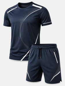 Grace Collection Men's Streetwear Hooded Quarter-Zip Short-Sleeve Top Shorts <b>Set</b> Quick Dry Fleece 100% Polyester Winter Solid - Product Image 2
