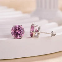 925 Moissanit Runder Schliff 6mm Rosa Saphir Ohrstecker aus Sterlingsilber Weißgold Plattiert 1,0 Karat 6 Krappen Trendige Damen-Ohrringe