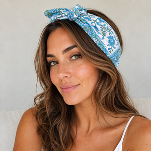 Blue White Floral Cotton Bandana Breathable Casual Wear Spring Summer Kerchief <b>Scarf</b> <b>Square</b> Patterned Headwrap - Product Image 1