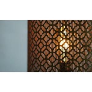 Cylinder <b>Brass</b> <b>Lantern</b> with Geometric Cutout Design for Home Decoration Heat Resistant - Product Image 6