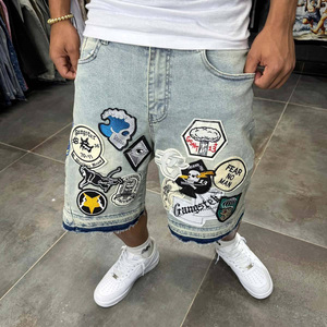 <b>Custom</b> Graphic Embroidery Denim Jorts Men Y2K Baggy Shorts Stone Washed Streetwear Wide Leg <b>Balloon</b> Hip Hop Jean Shorts - Product Image 3