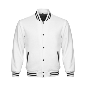 Chaqueta Varsity Blanca para Hombre, Chaqueta de Béisbol con Cuello Alto de Lana y Botones a Presión, Ropa Deportiva de Otoño, Chaqueta Clásica Universitaria con Letras - Product Image 1