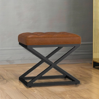 Pouf de rangement carré moderne et minimaliste en acier inoxydable léger pour la maison, l'appartement, la chambre et l'hôtel, en cuir