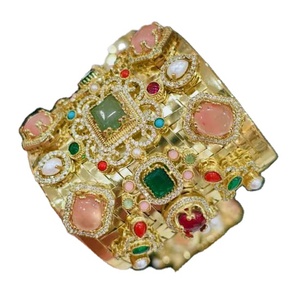 Bracelet de luxe artisanal haut de gamme de style Moghul, orné de Polki Kundan et de pierres multiples, finition or poli, à prix de gros - Product Image 2