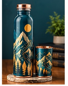 Botella de Agua Metálica con Diseño Floral Mandala Bohemio Étnico, Tapa de Cobre, Aislada y Portátil - Product Image 6