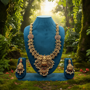 Juego de Collar Largo Jewelemarket Heritage Temple con Piedra Pota, Imitación de Perla Fina para Novia con Piedra de Rubí-10575466PGR - Product Image 3