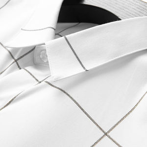 Chemise habillée noire à carreaux pour homme, manches longues, col rabattu, en coton tissé, boutonnée, pour le bureau et les occasions formelles, automne - Product Image 5