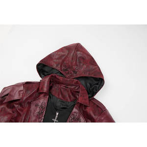 <b>Gothic</b> RED Vampire Tailcoat Gear Design Adjustable PU Hooded Coat Leather Steampunk <b>Jacket</b> Medieval Victorian 2026 - Product Image 4
