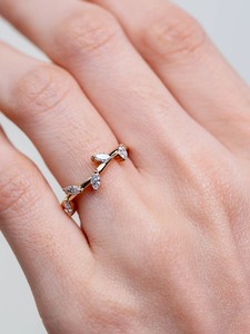 Custom ODM Manufacturer 10K 14K 18K Gold Moissanite <b>Ring</b> Marquise Cut Leaf Vine <b>Stacking</b> Band Women's Prong Setting Fine Jewelry - Product Image 4