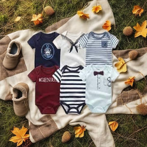 Nuevos peleles de verano de terciopelo para bebés recién nacidos (niños y niñas) con estampado personalizado, de elastano/fibra de bambú y cierre de cremallera. - Product Image 3